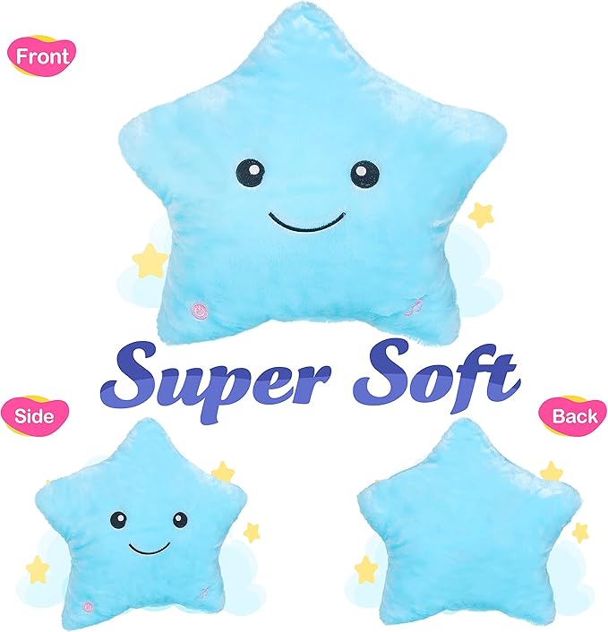 WEWILL 13'' Creative Twinkle Star Light up Night LED Plush Stuffed Animal Toys Birthday Valentines for Toddlers Girls(Blue)