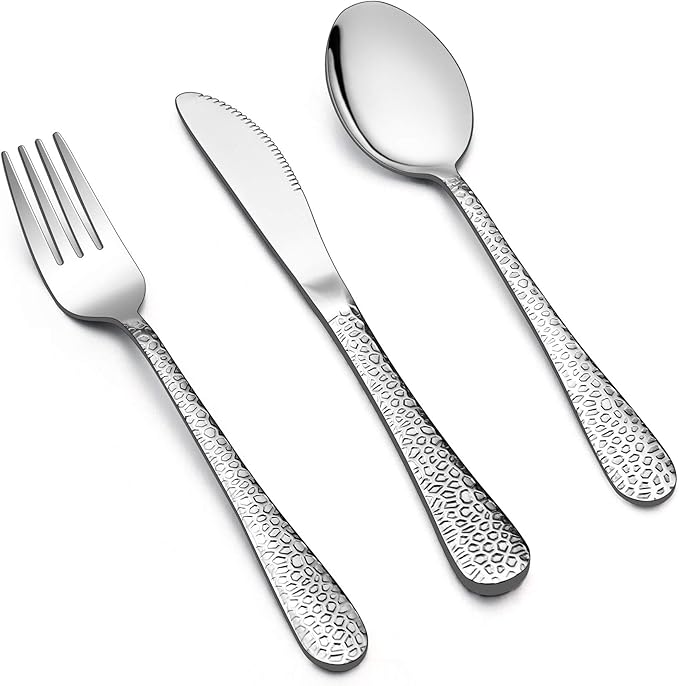 LIANYU 15-Piece Kids Utensils Silverware Set, Stainless Steel Toddler Hammered Flatware Cutlery, Children Tableware Includes Knives Forks Spoons, Dishwasher Safe