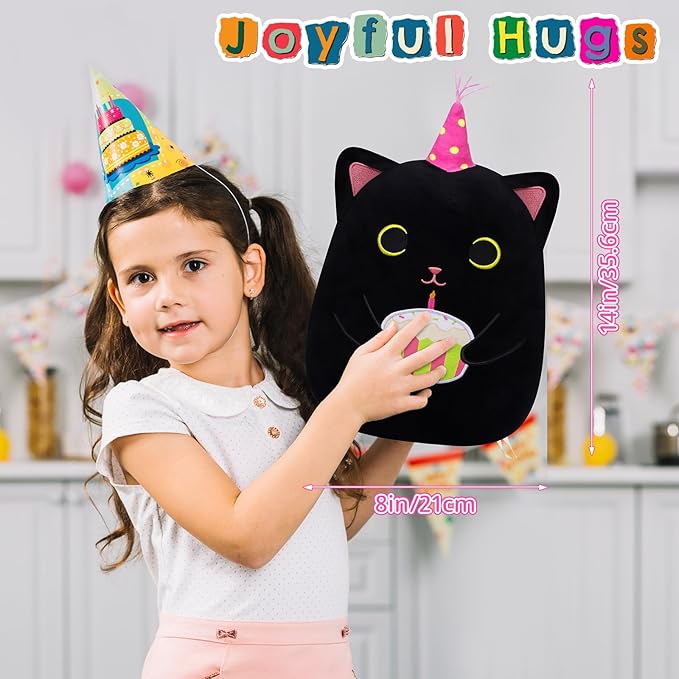 Cat Plush Birthday Gift for Kids Adults, 14inch Black Cat Plush Pillow Cute Stuffed Animal, Kawaii Plushie Cuddle Pillow Birthday Gift for Kids Boys Girls