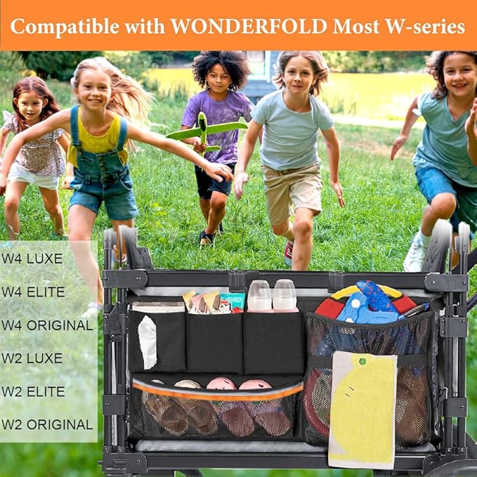 Wagon Organizer - Wagon Storage Attachment，Wagon Accessories Organizer Compatible, Large Capacity Mesh Cargo Storage Bag with Sorting Pockets Compatible with Wagon, Black