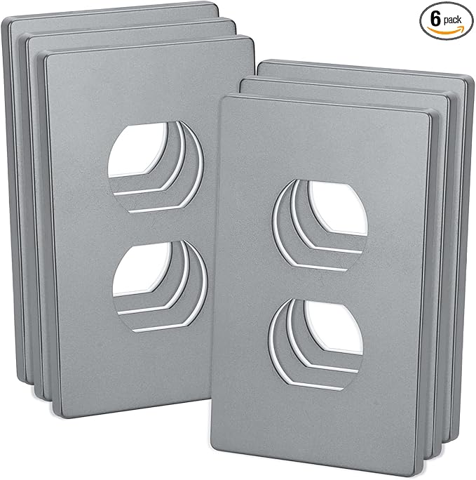 Bates- Screwless Duplex Wall Plate, Standard Size, 6 Pack, 1-Gang Child Safe Receptacle Outlet Cover, Unbreakable Polycarbonate Thermoplastic, Nickel