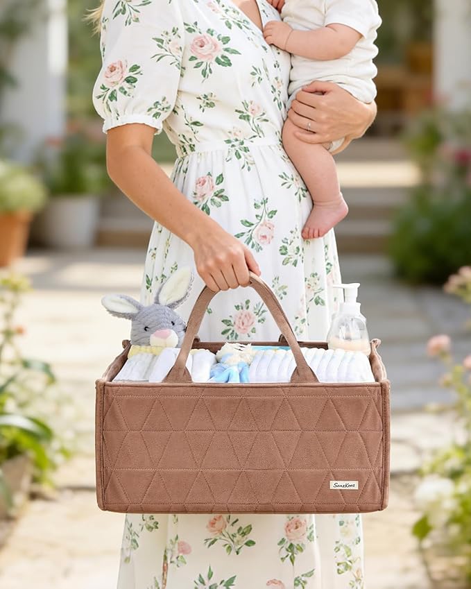 Diaper Caddy Organizer, Quilted Caddy Organizer with Handle, Car Caddy Organizer For Diaper and Wipes, Nursery Storage Basket, Baby Shower Gifts, Registry Search, Newborn Essentials Must Have