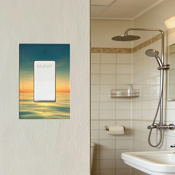 Serene Coastal Sunset Single Rocker Switch Cover - 1-Gang Standard US Size Minimalist Ocean Landscape Design Light Switch Covers for Bathroom Decor