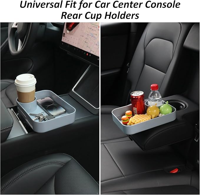 Car Seat Snack Tray for Kids, Mess-Free Square Travel Tray Cup Holder Snack Tray, Durable Car Food Tray for Toddlers, Universal Fit Kids Travel Road Trip Essentials (Gray)