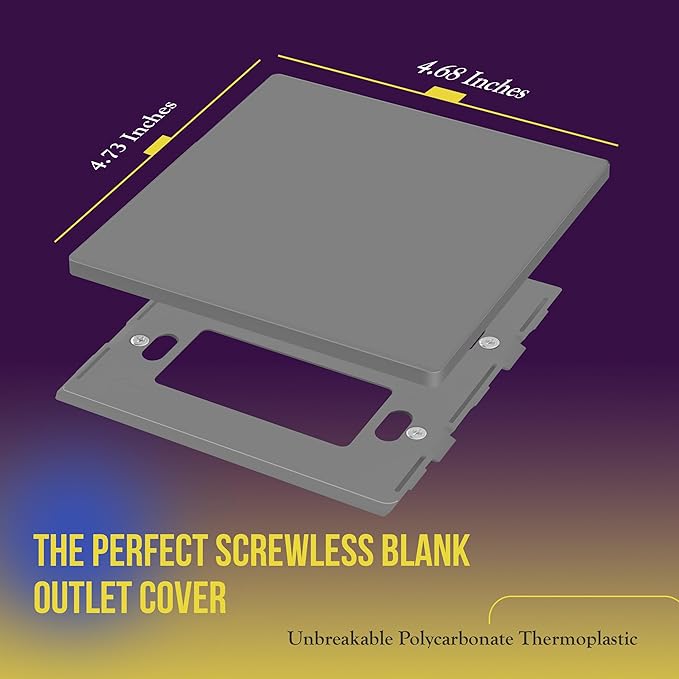 ENERLITES Screwless Double Blank Wall Plate, Child Safe Two Gang Blank Device Outlet Cover, Standard Size, 2-Gang 4.68" x 4.73", Polycarbonate Thermoplastic, UL Listed, SI8802-GY, Glossy, Gray