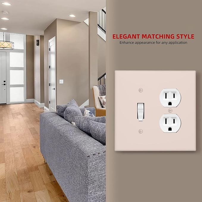 Beige 2 Gang Single Toggle/Duplex Combo Outlet Light Switch Cover, Combo 1-Toggle 1-Dimmer Decorator Wall Plate Electrical Faceplate