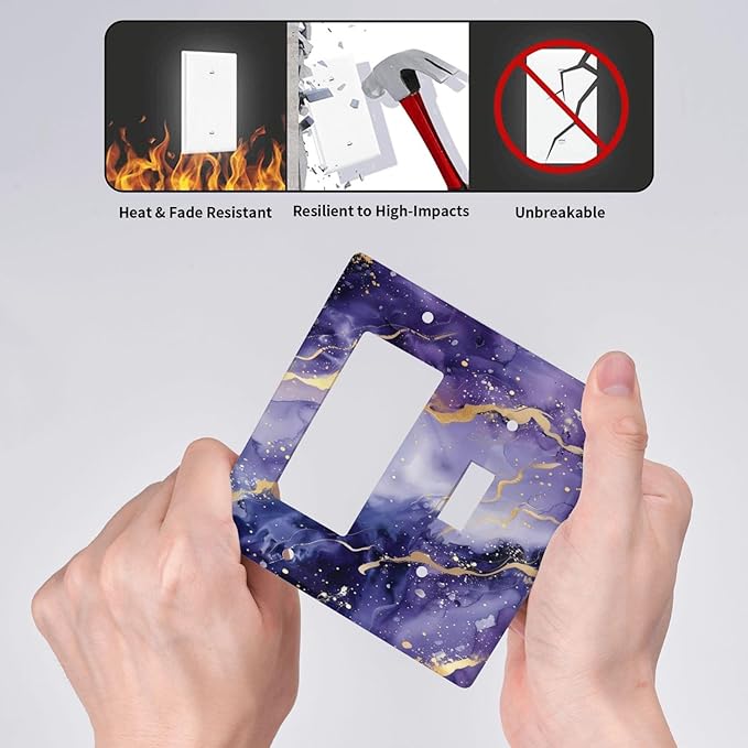 Decorative Outlet Covers Modernity Abstract Purple Golden Marble 2 Gang 1 Gang Wall Plate Cover Single Toggle Rocker Combination Light Switch Plate Covers Jumbo Switch Cover Plate