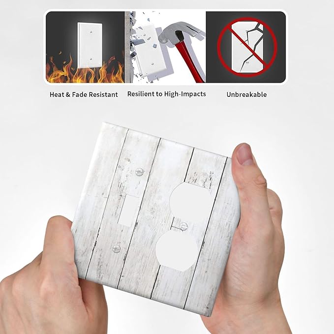 Modern Rustic Wood White Oak Print Wallplates 1 Toggle 1 Duplex Switch Plate Electrical GFCI Faceplate Decorative Light Switch Covers for Farmhouse Home Decor