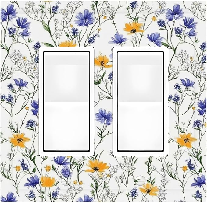 Decorative Outlet Covers Floral Colorful Green Leaf Wildflower 2 Gang Double Gfci Rocker Electrical Wall Panels Light Switch Cover Plate For Bed Room Living Room Decor