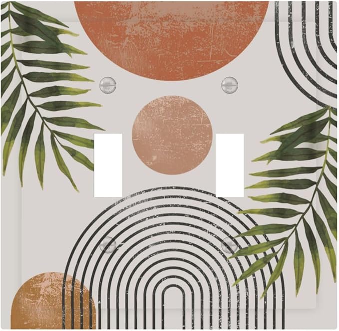 Beautiful Boho Mid Century Large Archs Sun Leaves Plants Decorative Switch Plates 2 Gang Double Toggle Outlet Light Switch Cover Wall Plate Electrical Faceplate for Bedroom Living Room Decor