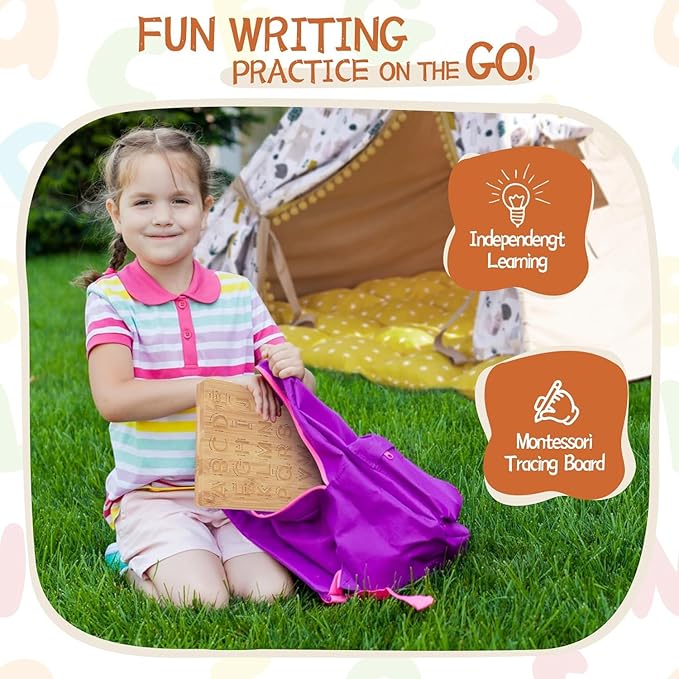 Asweets Montessori Wooden Alphabet Tracing Board, Wood Letter Practicing Board,Double-Sided Boards for Toddlers and Preschool Gifts for Kids(1 Piece) (Pack of 2)