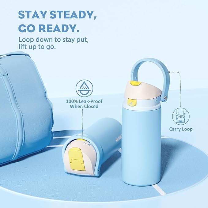 POWCAN 18 oz Metal Water Bottle: 2-in-1 Push-Button Spout & Quick-Flip Straw, Leakproof, Cold 24Hrs, Fits Car Cup Holder, Insulated Cup for Sports, School, Trip, Gift for Women, Girls (Glass Slipper)