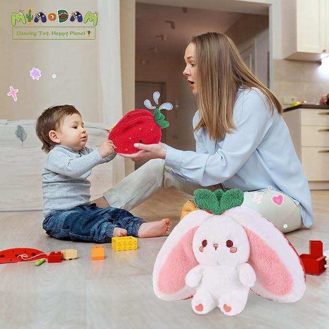 MIAODAM Strawberry Bunny Plush Toy-Soft Huggable Stuffed Animal for Kids & Collectors, Birthday Present & Nursery Decor 13.7inch