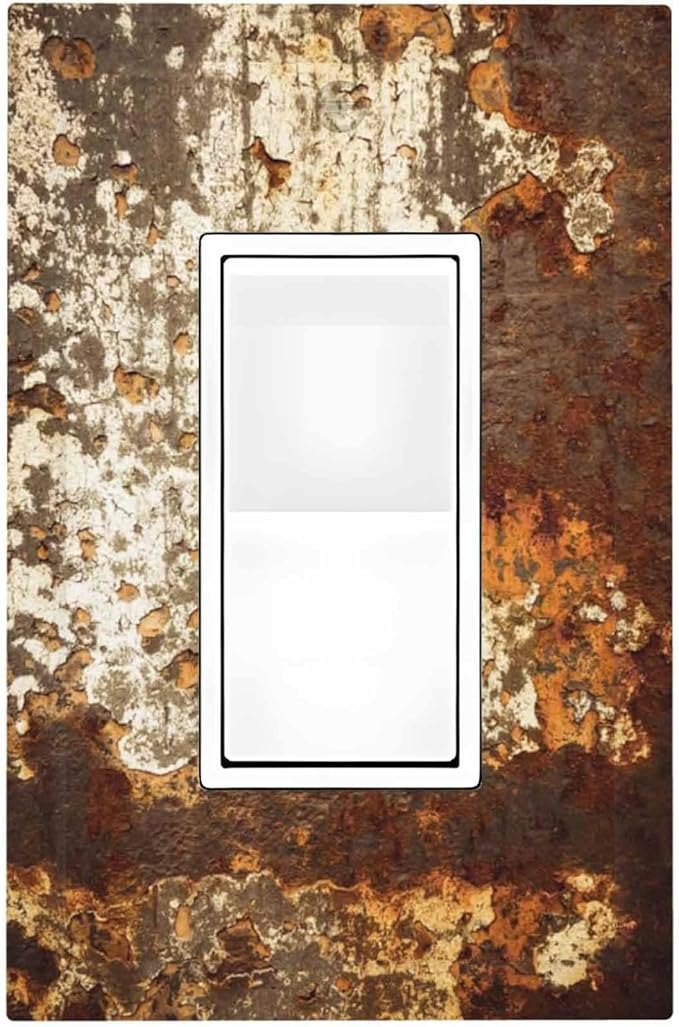 Decorative Outlet Covers Vintage Metal Rust Texture Peeling Paint 1 Gang Single Rocker Light Switch Cover Plate Wall Plates Gfci Faceplate For Farmhouse Cabin Decor