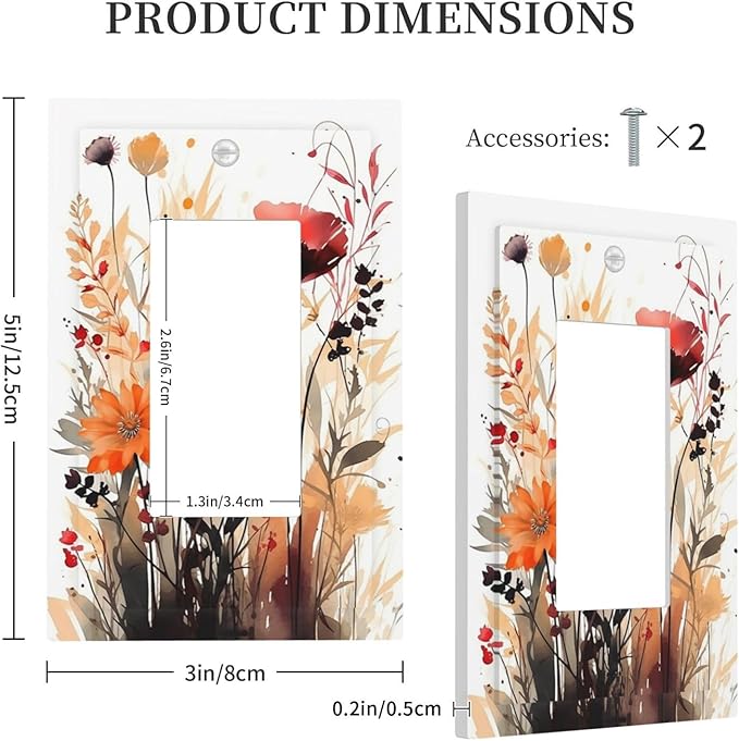 Decorative Outlet Covers Country Watercolor Flowers Art Wildflower 1 Gang Single Rocker Light Switch Cover Plate Wall Plates GFCI Faceplate for Bedroom Cabin Decor