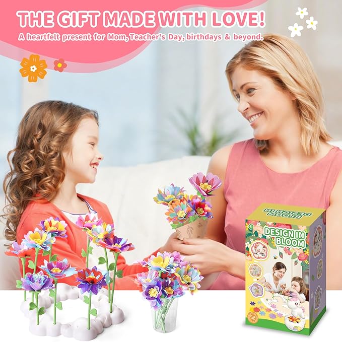 RISUNTOY Flower Craft Kits, Arts and Crafts for Kids 4-12, DIY Fabric Bouquet Making Set, Fun Art Supplies & Activities, Best Birthday Gifts for Girls Boys