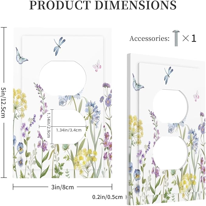 Colorful Wildflowers Dragonfly Lavender Butterfly Insect Outlet Covers 1 Gang Duplex Light Switch Cover Decorative Switch Plates Electrical Receptacle Faceplate Wall Plate for Bedroom Living Room