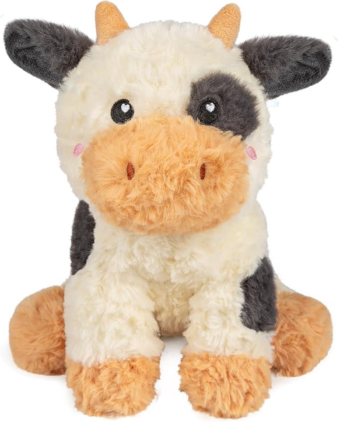 Cow Microwavable & Weighted Stuffed Animals - 1.5 Lbs Unscented Heating Pad for Period Cramps Pain Relief and Anxiety, Cute Black Cow Plush Toys Gifts for Women Girls Adults and Kids by Happy Fuel