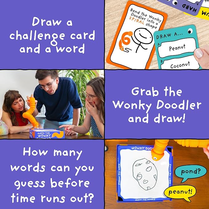 Lucky Egg Wonky Doodles – Hilarious Drawing Games for Family Game Night & Parties – Family Board Games for Adults with Wonky Doodler, 150 Word Cards & Whiteboard – Best Family Games for Ages 8+