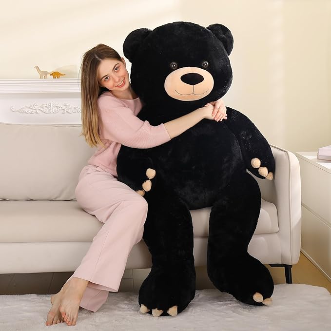 Toys Studio 5 Feet Giant Teddy Bear, 59 inch Big Black Bear Woodland Stuffed Animal Life Size Plush Toy with Footprints, Gift for Girlfriend Kids Christmas Birthday Valentine's Day