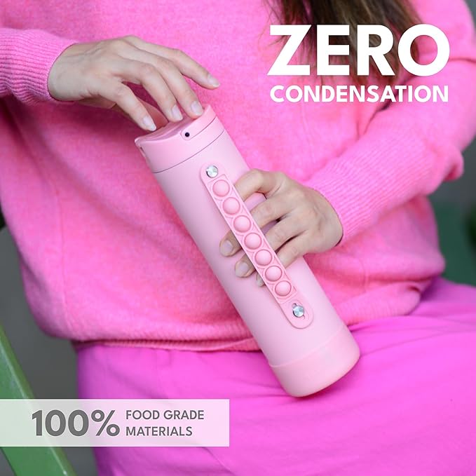Elemental Iconic Kids Water Bottle for School - 100% Leak-Proof Insulated Water Bottles with Straw Lid & Pop-It Handle for Boys & Girls - Triple-Wall Insulated & BPA-Free, 20oz – Rose