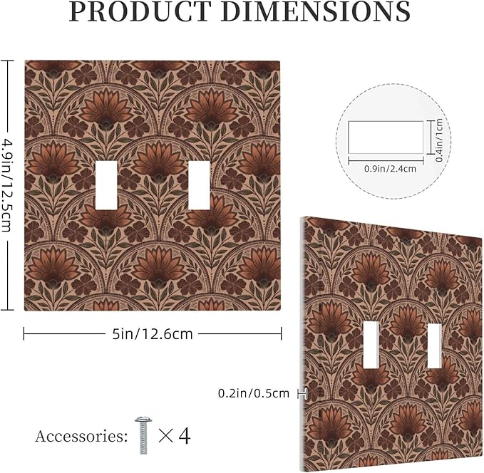 Earth Tone Floral Rustic Damask Boho Flower Decorative Switch Plates 2 Gang Double Toggle Outlet Light Switch Cover Wall Plate Electrical Faceplate for Farmhouse Home Decor
