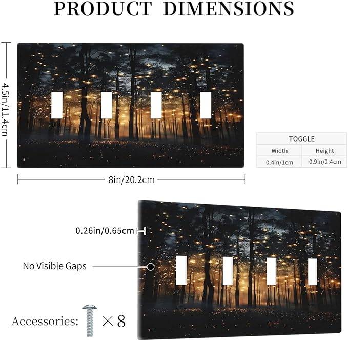 Whimsical Nature Enchanted Forest Landscape Light Switch Covers Quad Toggle Electrical Faceplate 4 Gang Wall Plate Decorative Switch Plates Cover for Bedroom Living Room Decor