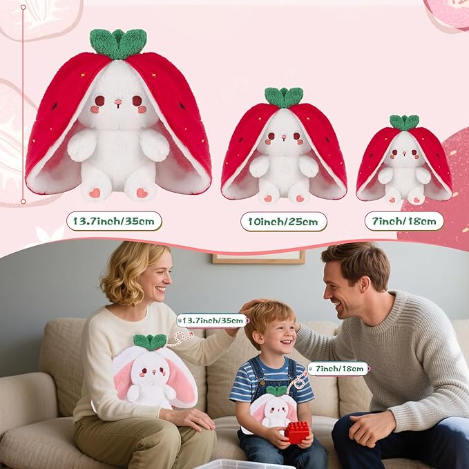 MIAODAM Easter Strawberry Bunny Plush Toy,Christmas Cute Soft Huggable Stuffed Animal for Kids & Collectors, Birthday Present & Nursery Decor 7inch