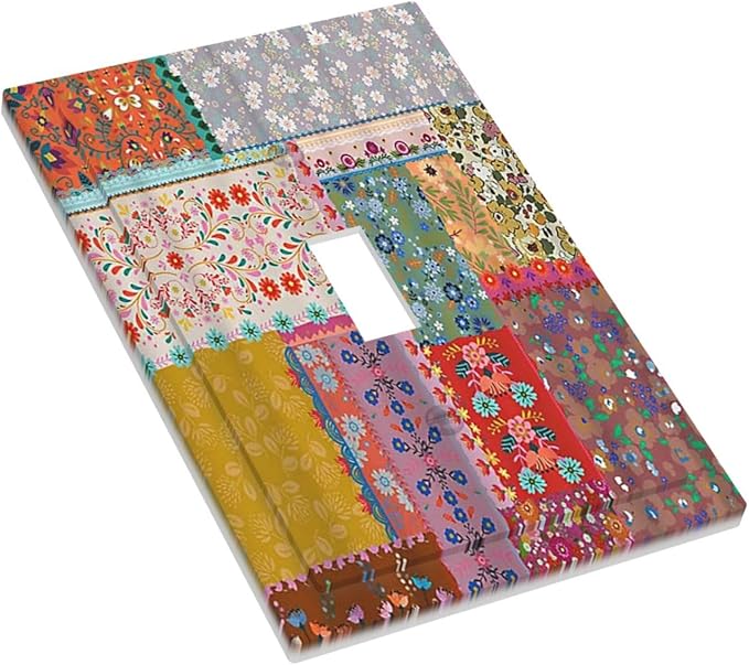 Light Switch Cover Boho Patchwork Bohemian Stitching Colorful Floral 1 Gang Wall Plate Cover Single Toggle Outlet Covers Decorative Switchplate Electrical Faceplate for Bathroom Home Decor