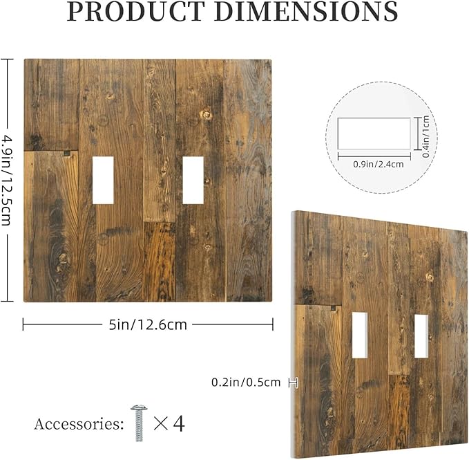 Brown Wood Vintage Rustic Old Board Decorative Switch Plates 2 Gang Double Toggle Outlet Light Switch Cover Wall Plate Electrical Faceplate for Farmhouse Home Decor