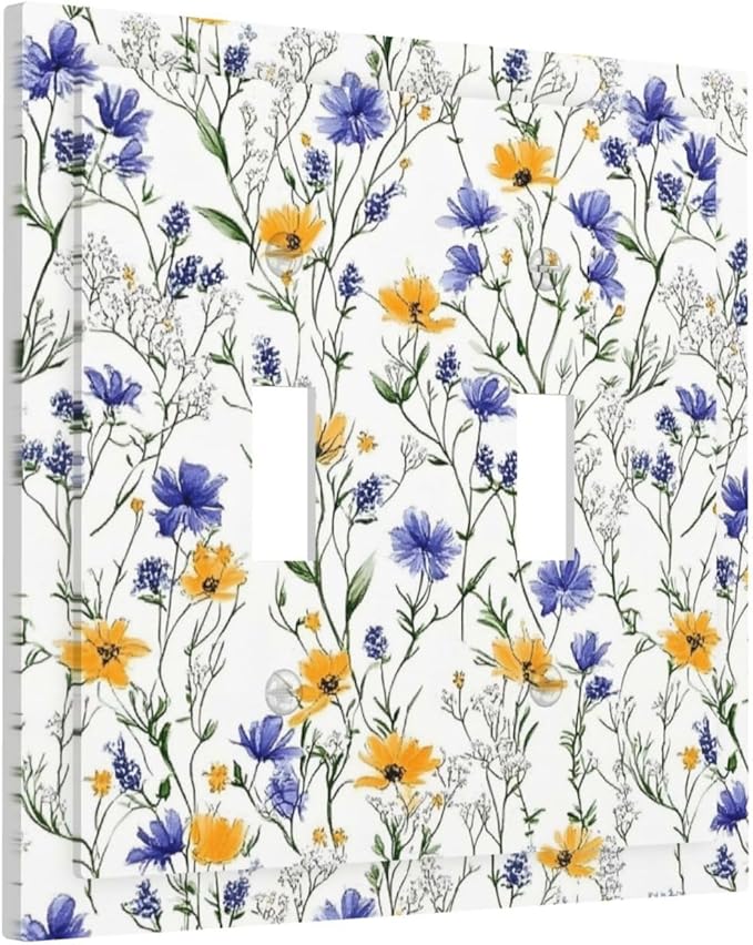Decorative Switch Plates Floral Colorful Green Leaf Wildflower 2 Gang Double Toggle Outlet Light Switch Cover Wall Plate Electrical Faceplate For Bed Room Living Room Decor