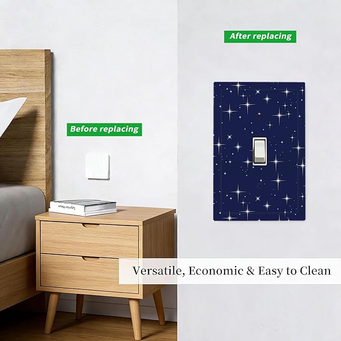 Starry Night 1-Gang Toggle Light Switch Plate, Celestial Sparkle Midnight Galaxy Cosmic Glow Decorative Wall Plate for Bedroom & Nursery