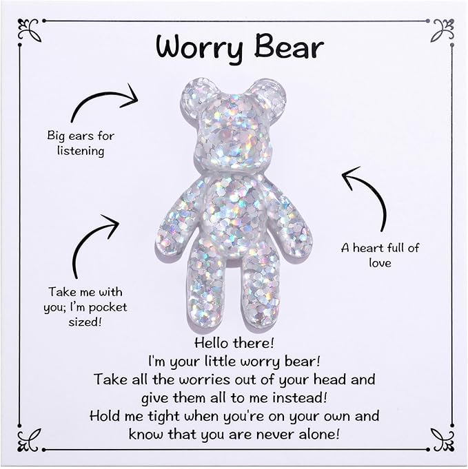 Aesnefe Pocket Bear Hug Anxiety Relief, Mental Health Positivity, Autism Fidget, Stress Relief for Her, Comforting Back to School Gift - White