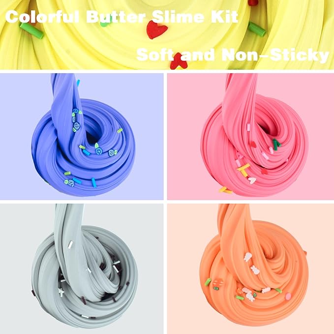 WUHUANIU 20 Packs Multicolor Butter Slime Kit, Super Stretchy & Non-Sticky, Slime Party Favors for Kids & Adults, Goodie Bag Stuffers