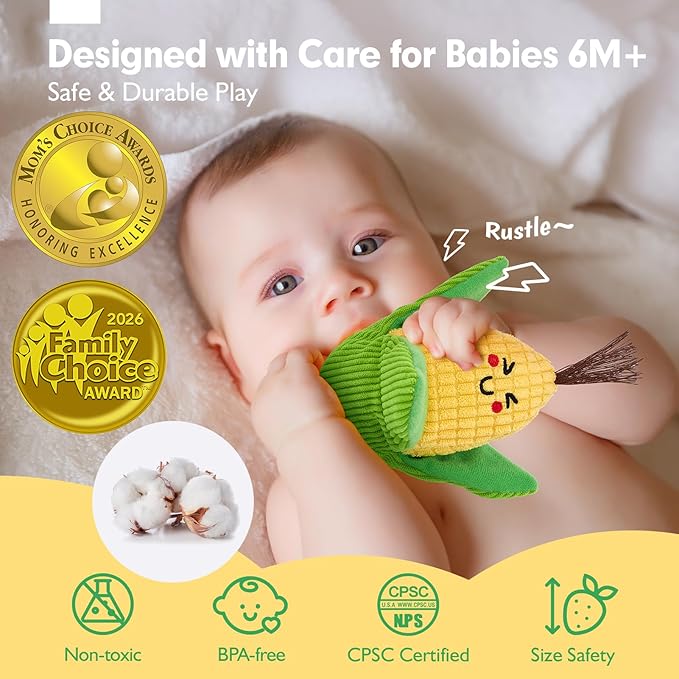hahaland Baby Sensory Toys - 16 PCS My First Fruit Vegetable Color Sorting Play Food Crinkle, Rattle, Baby Toys 6-12 Months Montessori Toys for 1 Year Old Boy Girl Gifts 6 9 Month Old Toy One Year Old