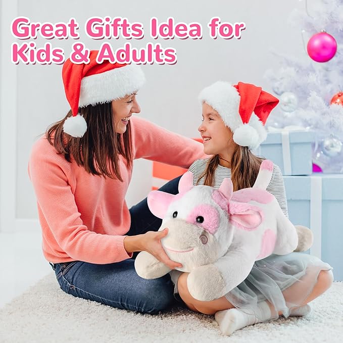 gnomantic Cow Weighted Stuffed Animals - 22 Inch 4.5 Pounds Weighted Plushies Cow Stuffed Animals - Big Plush Pillow - Cute Plush Toys Gifts for Kids & Adults (22" 4.5 lbs Pink)