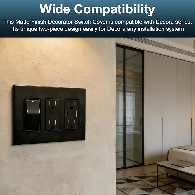 Matte Black 3-Gang Screwless Decorative Wall Plates, Wall Plate Child Safe Outlet Cover, Unbreakable Polycarbonate Thermoplastic for Leviton 80311-SE, Screw Smooth Face Switch Plates, 3-Pack