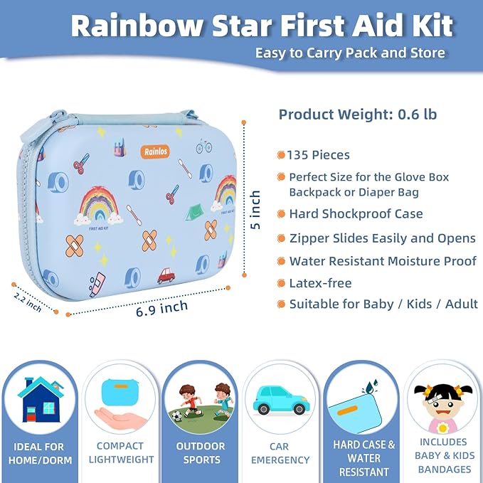 Small-First-Aid-Kit-for-Home-Car-Travel-Camping-Hiking-Kids, Mini Cute Portable Medical Emergency Kits Fits into a Purse, Diaper Bag & Backpack, Travel Must Have
