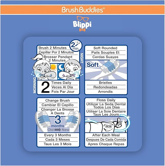 Brush Buddies Blippi Kids Toothbrushes, Manual Toothbrushes for Kids, Toothbrush for Toddlers 2+ Years, Blippi Childrens Toothbrush, Soft Toothbrushes, 2PK, Gentle Bristles Small Head Grip Easy