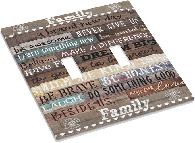 Country Farm Family Quote Wood 2 Gang Double Toggle Outlet Light Switch Cover Wall Plate Electrical Faceplate Decorative Dual Device Switchplate