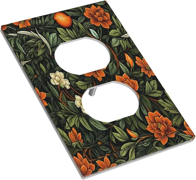 Decorative Outlet Covers William Morris Orange Flowers Rustic Leaves Floral 1 Gang Duplex Light Switch Cover Plate Electrical Switch plates Wall Plates Receptacle Covers for Bathroom Bedroom