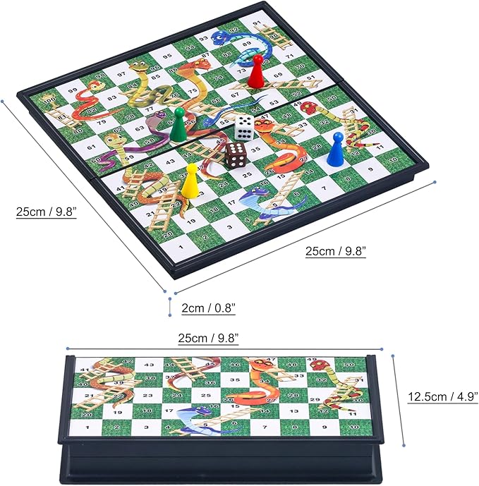 Snakes and Ladders Board Game Set-9.8", Magnetic Folding Travel Game, Family Fun Toys/Gift for Kids and Adults