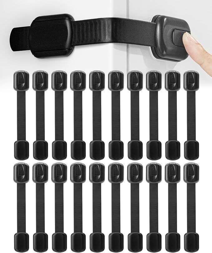 Bates- Child Safety Strap Locks, 20 Pack, Black, Baby Cabinet Locks with Adjustable Strap Length