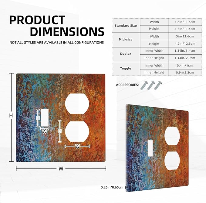 Light Switch Cover Red/Celestial Blue Rust Colorful Metal Rusty 2 Gang Outlet Cover 1 Toggle Duplex Decorative Switchplate Wall Plate Electrical Receptacle Art Faceplate for Bedroom Bathroom