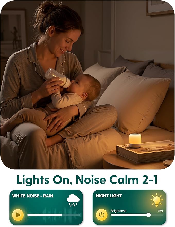 Babelio Pocket Glow White Noise Sound Machine - Upgraded 9 Color Night Lights, 20 Non-Looping Sounds, Timer & Memory Function, Portable for Adults & Babies, White