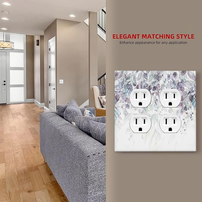 Hazy Leaves Ivy Nature Plants Eucalyptus Leave Outlet Covers 2 Gang Double Duplex Decorative Light Switch Covers Electrical Wallplates Socket Faceplate for Bedroom Home Decor