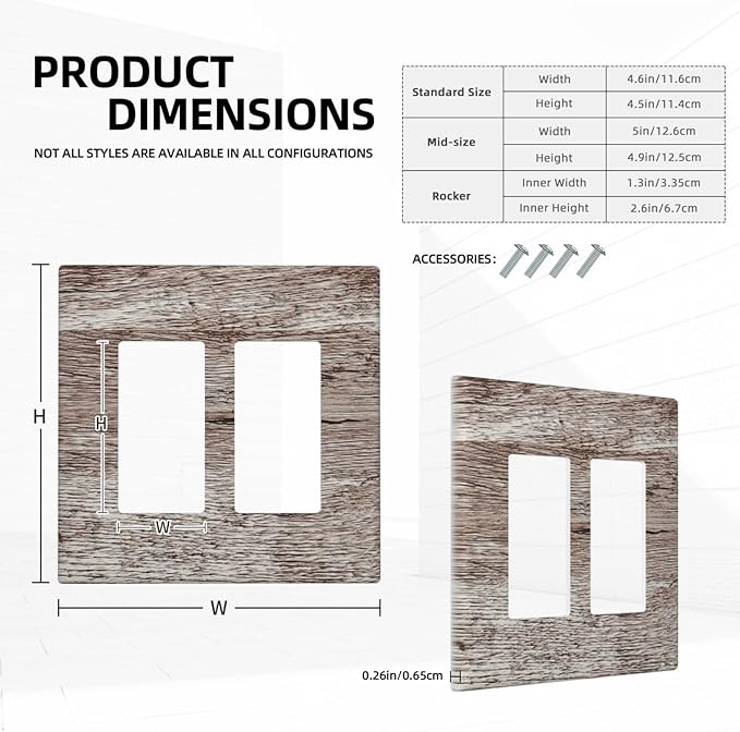 Outlet Covers Rustic Dark Grey Wood Plank Vintage Texture 2 Gang Double Rocker Light Switch Cover Plate Decorative Wall Plate GFCI Socket Cover Electrical Switch Plate Covers for Farmhouse Home