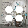 Decorative Outlet Covers Blue Butterfly Rustic Flower Inspirational Quotes 2 Gang Double Duplex Light Switch Cover Wall Plates Electrical Socket Cover Art Faceplate for Bathroom Bedroom Decor