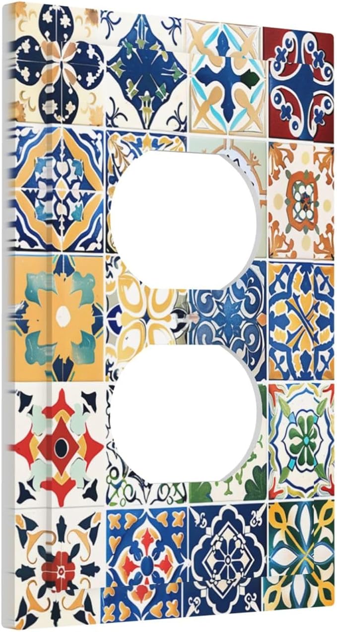 Outlet Covers Moroccan Traditional Mexican Talavera Til 1 Gang Duplex Light Switch Cover Decorative Switch Plates Electrical Receptacle Faceplate Wall Plate for Kitchen Home Decor