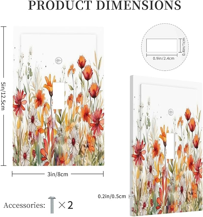 Watercolor Wild Flower Floral Daisy Plant Decorative Light Switch Cover 1 Gang Single Toggle Device Electrical Faceplate Switchplates Decorator Outlet Wall Plate for Bedroom Living Room Decor